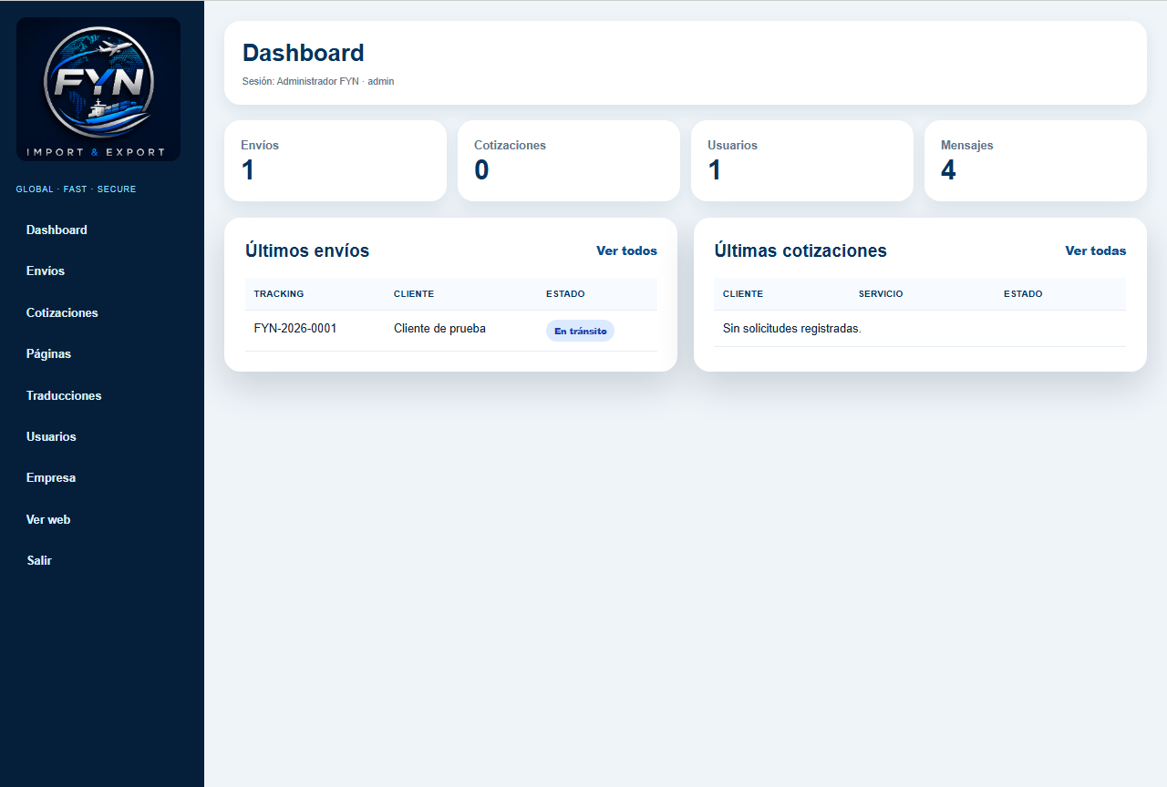 FYN IMPORT & EXPORT – Plataforma web logística internacional