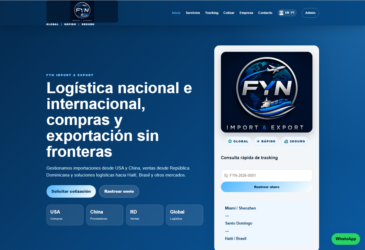 FYN IMPORT & EXPORT – Plataforma web logística internacional